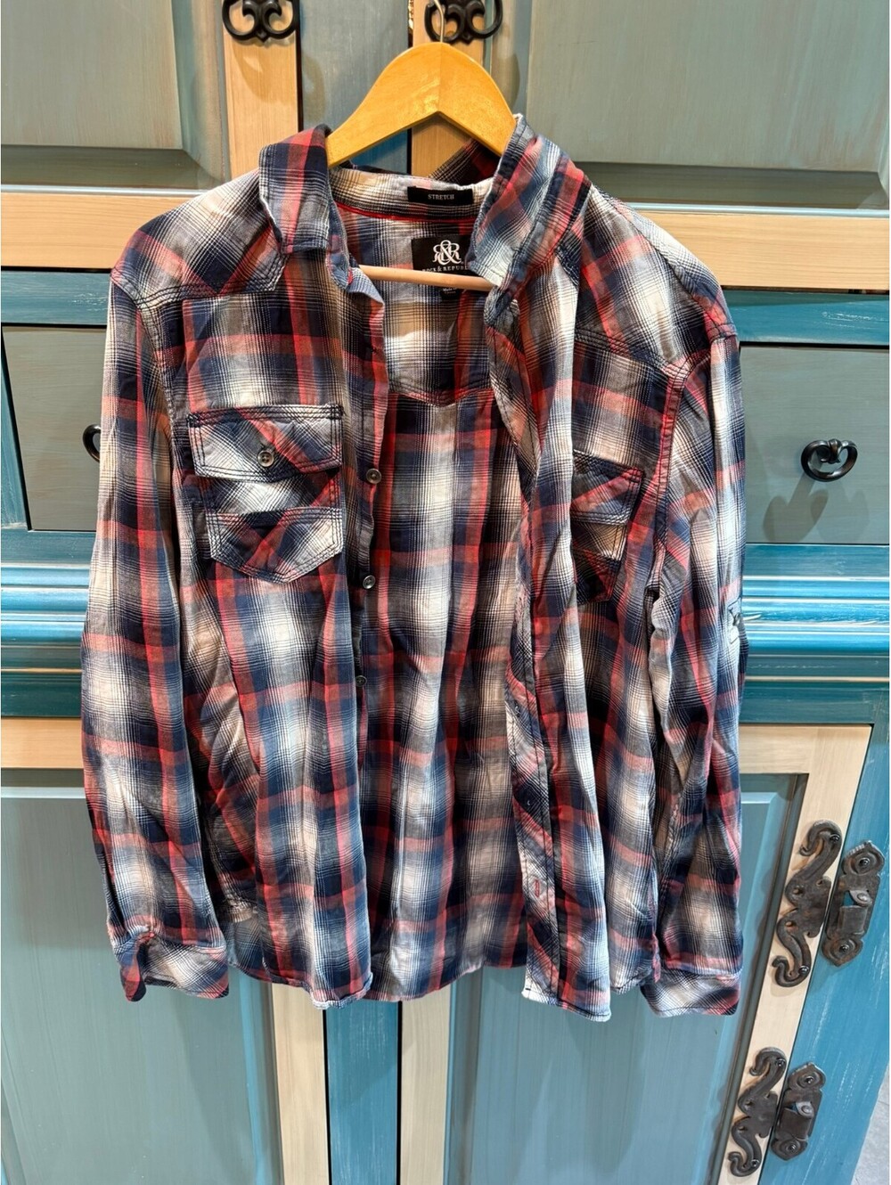 Rock & Republic Stretch Plaid Button-Up Shirt XL